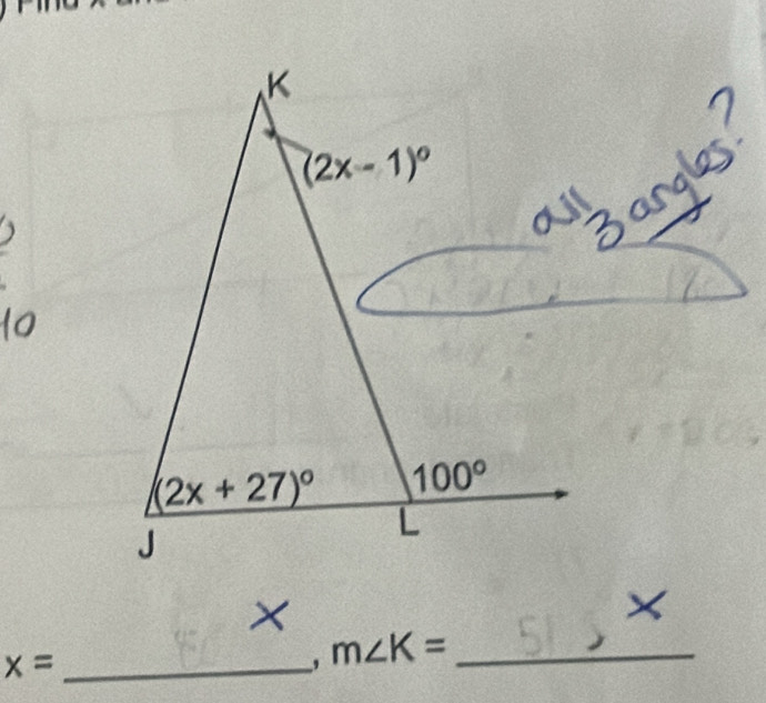 x=
m∠ K= _