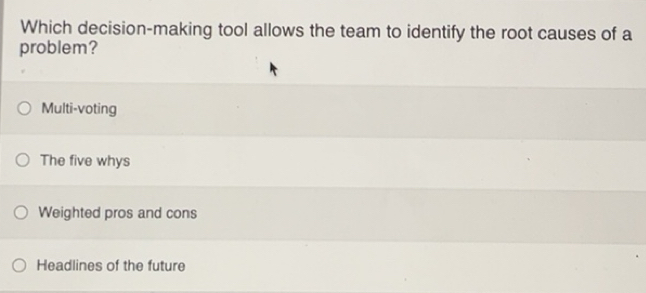 Solved: Which decision-making tool allows the team to identify the root ...