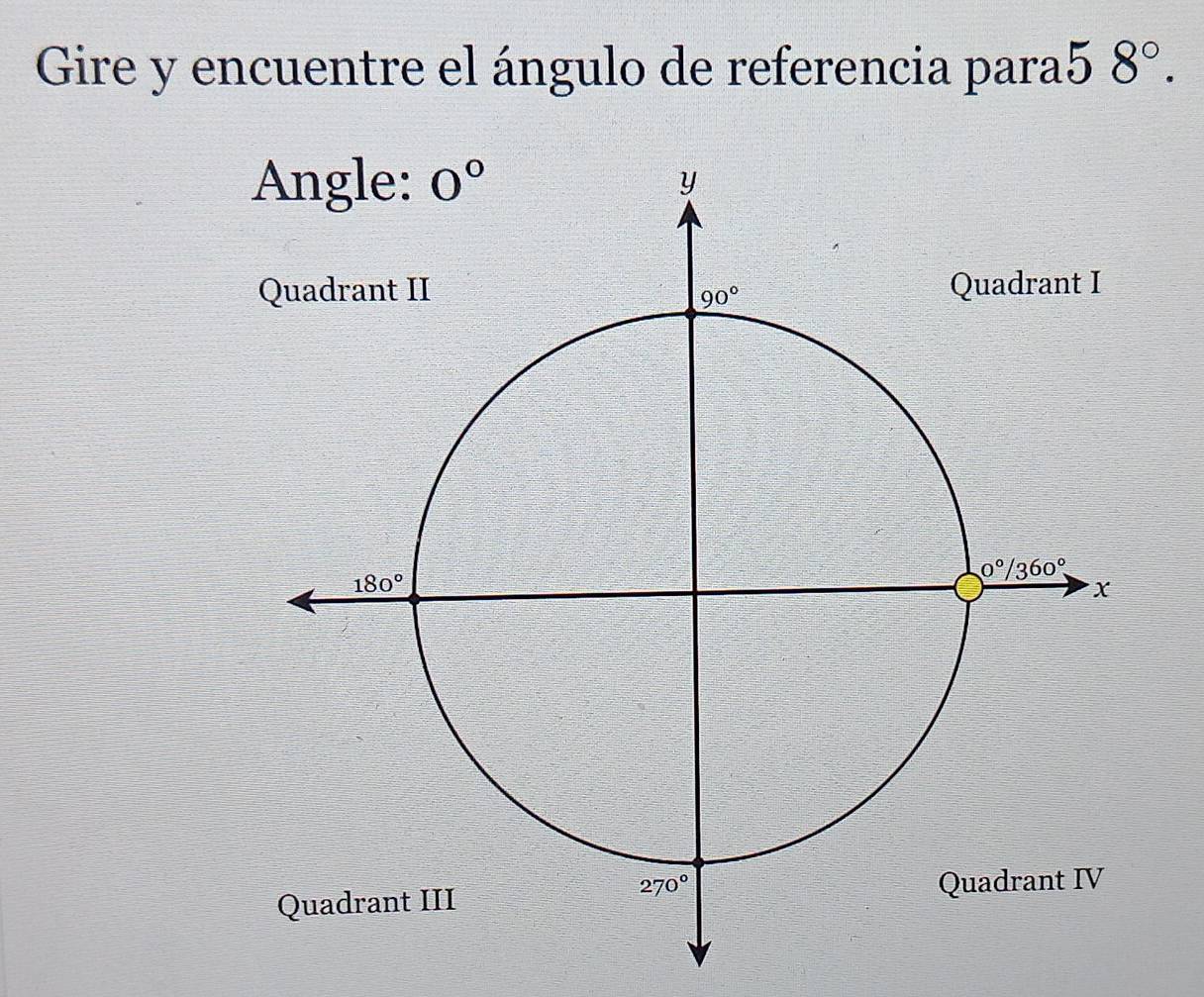 Gire y encuentre el ángulo de referencia para5 a 8°.