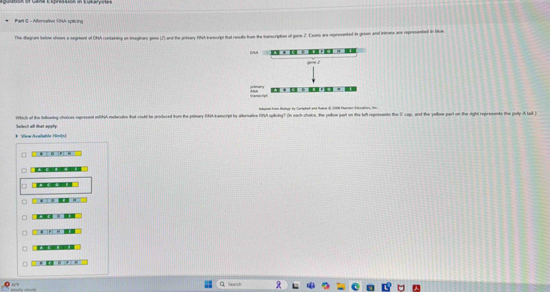 Solved: Alternalive RNA splicing The diagram below shows a segment of ...