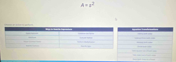 A=s^2
Choose an action to perform.