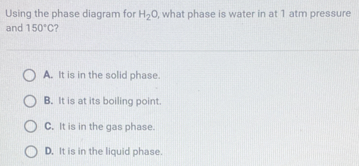 Solved: Using the phase diagram for H_2O , what phase is water in at 1 ...