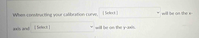 When constructing your calibration curve, [ Select ] will be on the x - 
axis and [ Select ] will be on the y-axis.