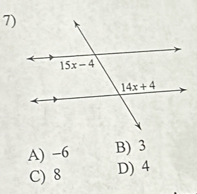 A) −6 B) 3
C) 8
D) 4