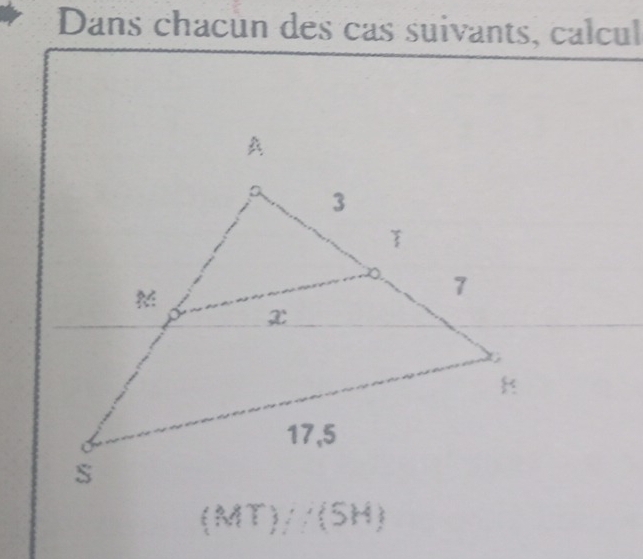 Dans chacun des cas suivants, calcul
(MT)/(5H)