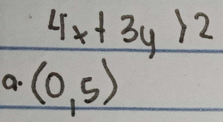 4x+3y>2
a. (0,5)