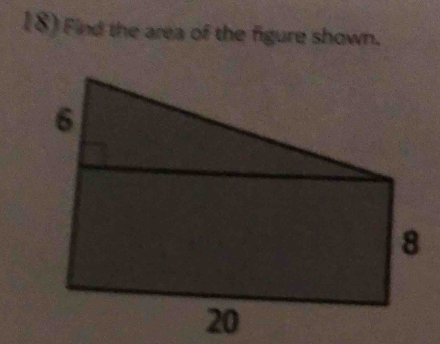 Find the area of the figure shown.
20