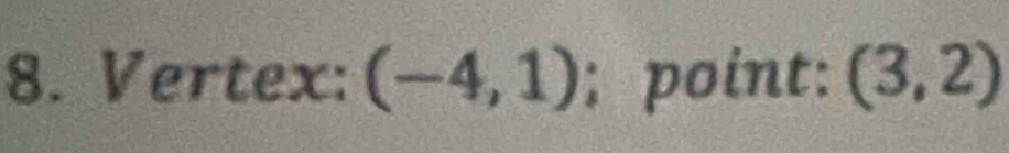 Vertex: (-4,1); point: (3,2)