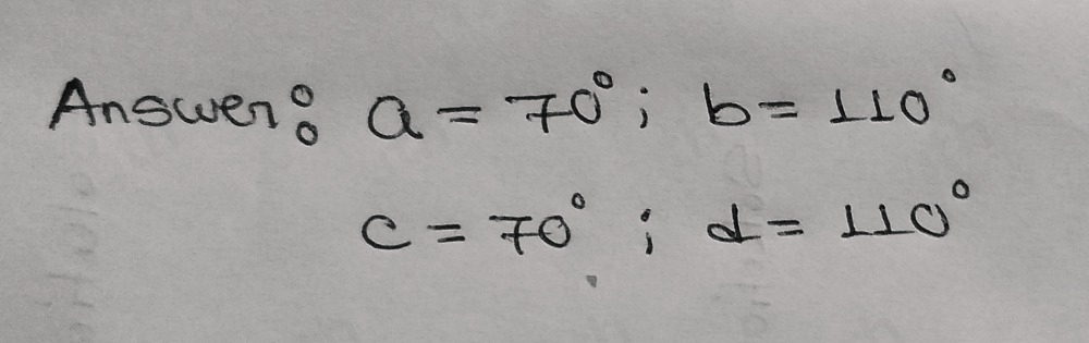 Solved: Two straight lines cross at a point. b+c+d=290° Work out the ...