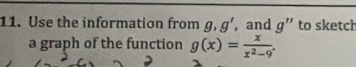 Use the information from g, g' ,and g'' to sketch 
a graph of the function g(x)= x/x^2-9 .