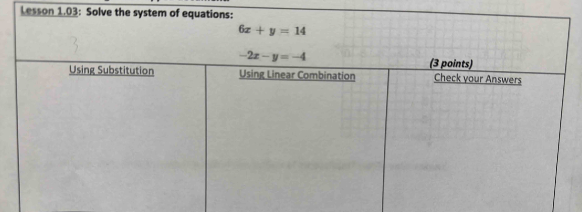 Lesson 1.03: Solve the system of equations: