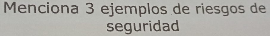 Menciona 3 ejemplos de riesgos de 
seguridad