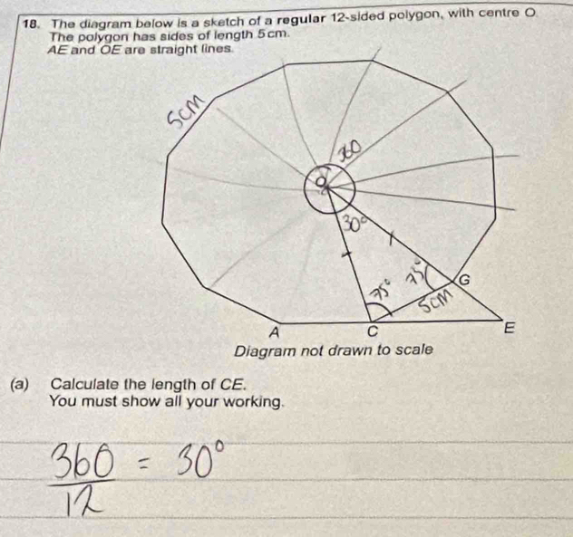 Solved: The diagram below is a sketch of a regular 12 -sided polygon ...