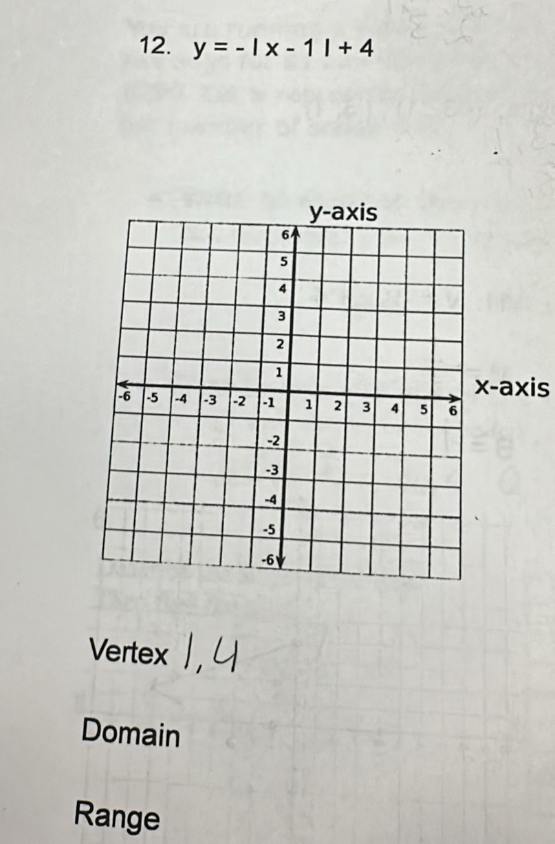 y=-|x-1|+4
x-axis
Vertex
Domain
Range