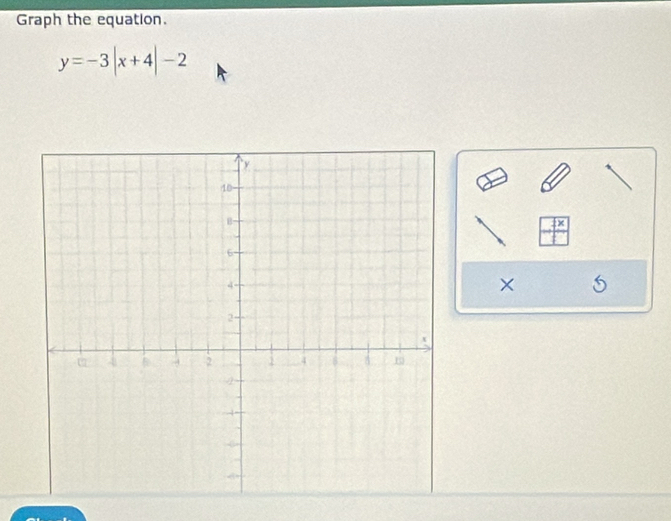 Graph the equation.
y=-3|x+4|-2
a 
×