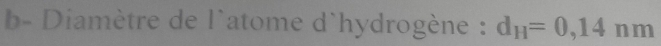 b- Diamètre de l`atome d`hydrogène : d_H=0,14nm