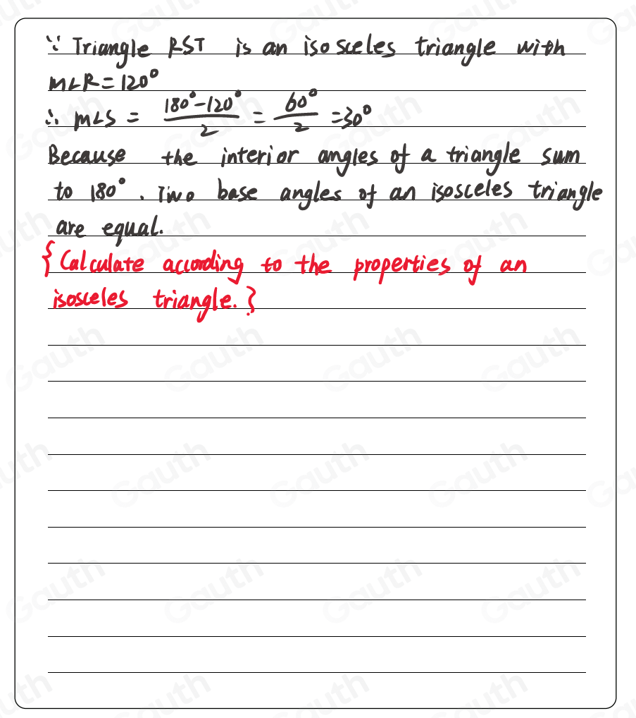 Solved: Triangle RST is an isosceles triangle with m∠ R=120°. What is m ...