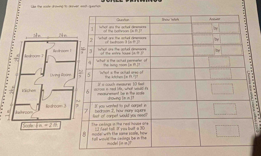 Use the scale drawing to answer each question