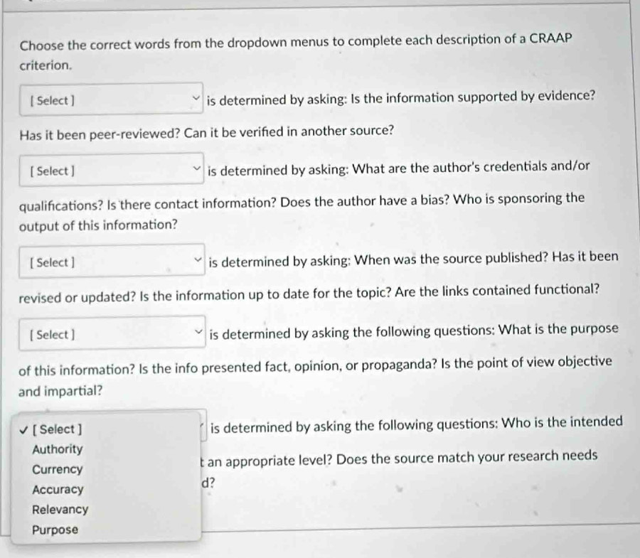 Solved: Choose the correct words from the dropdown menus to complete ...