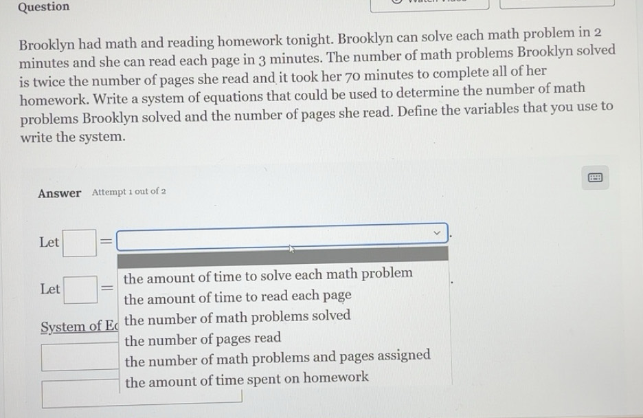 Solved: Question Brooklyn had math and reading homework tonight ...