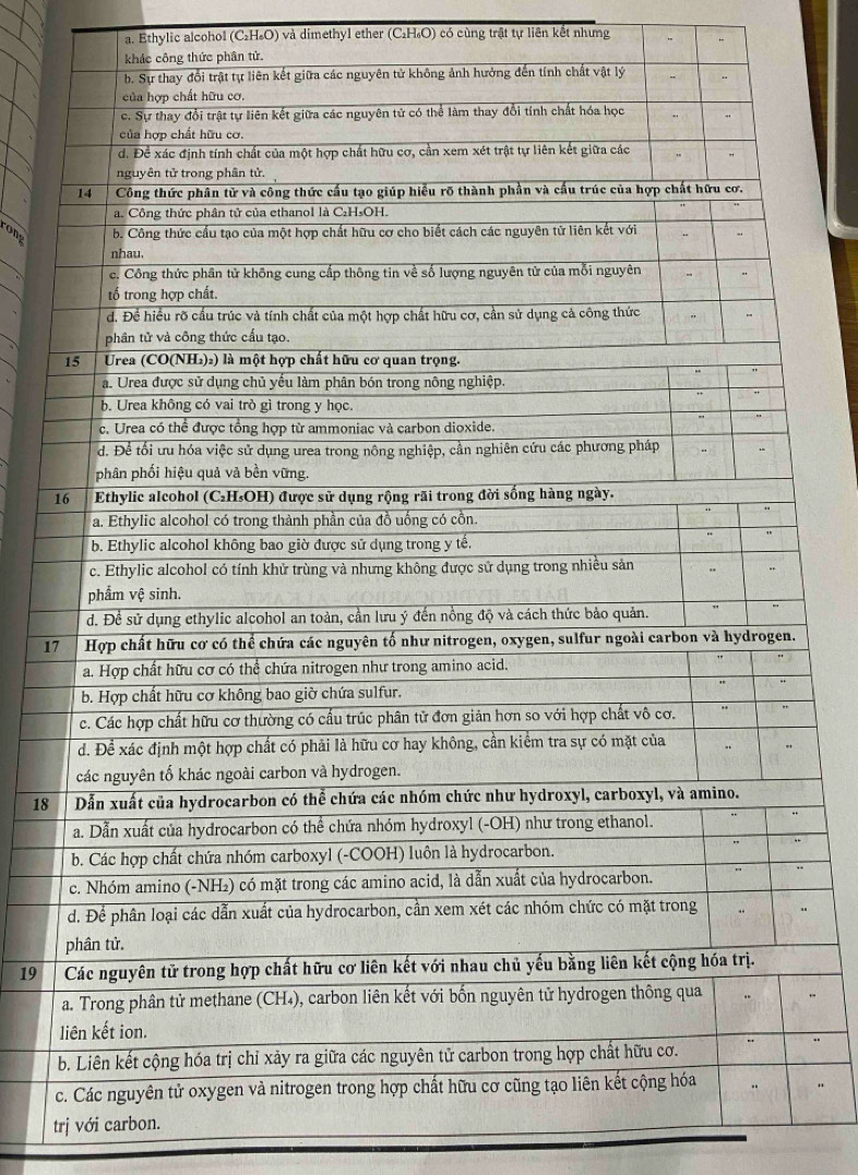 Ethylic alcohol (C₂H₆O) và dimethyl ether (C₁H₆O) có cùng trật tự liên kết nhưng 
khác công thức phân tử. 
rong 
1 
1
18
19
trị với carbon.