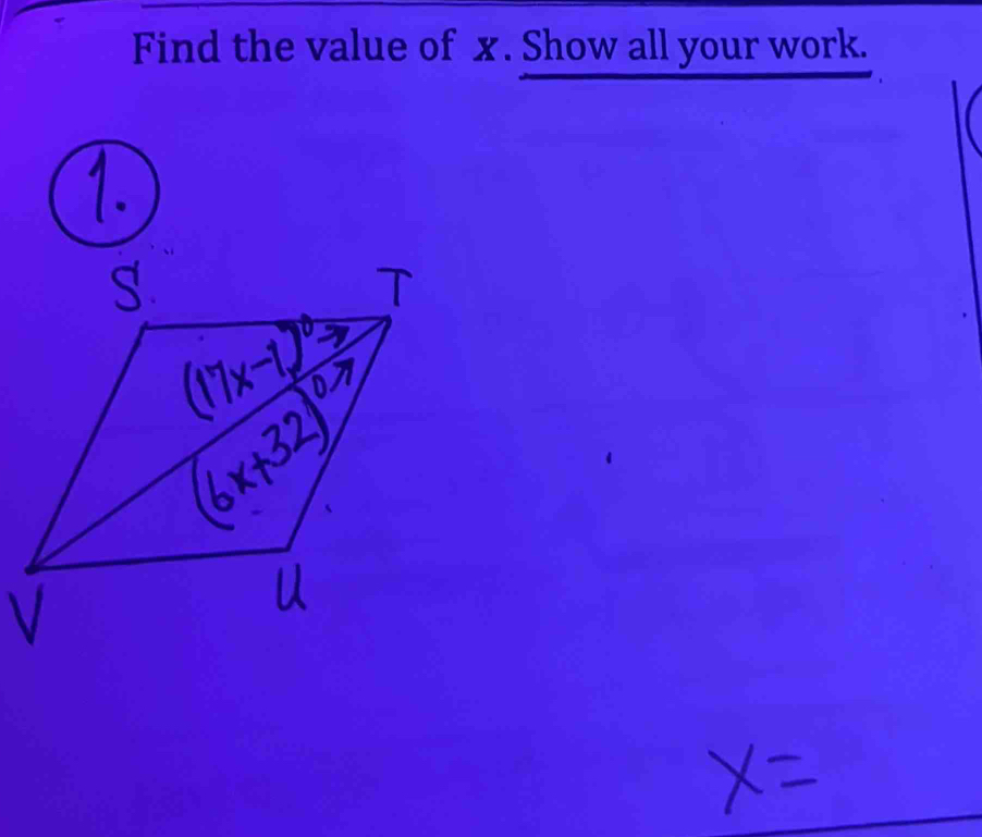 Find the value of x. Show all your work.