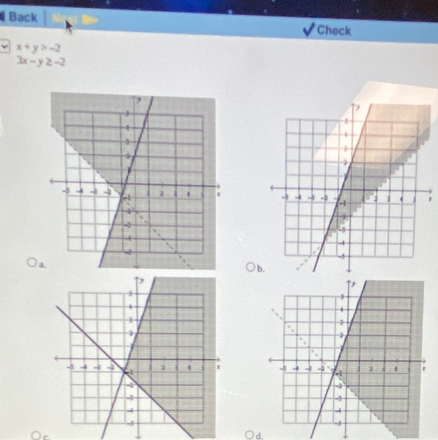 Back Check
x+y>-2
3x-y≥ -2

a
b

d.