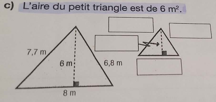 L'aire du petit triangle est de 6m^2.