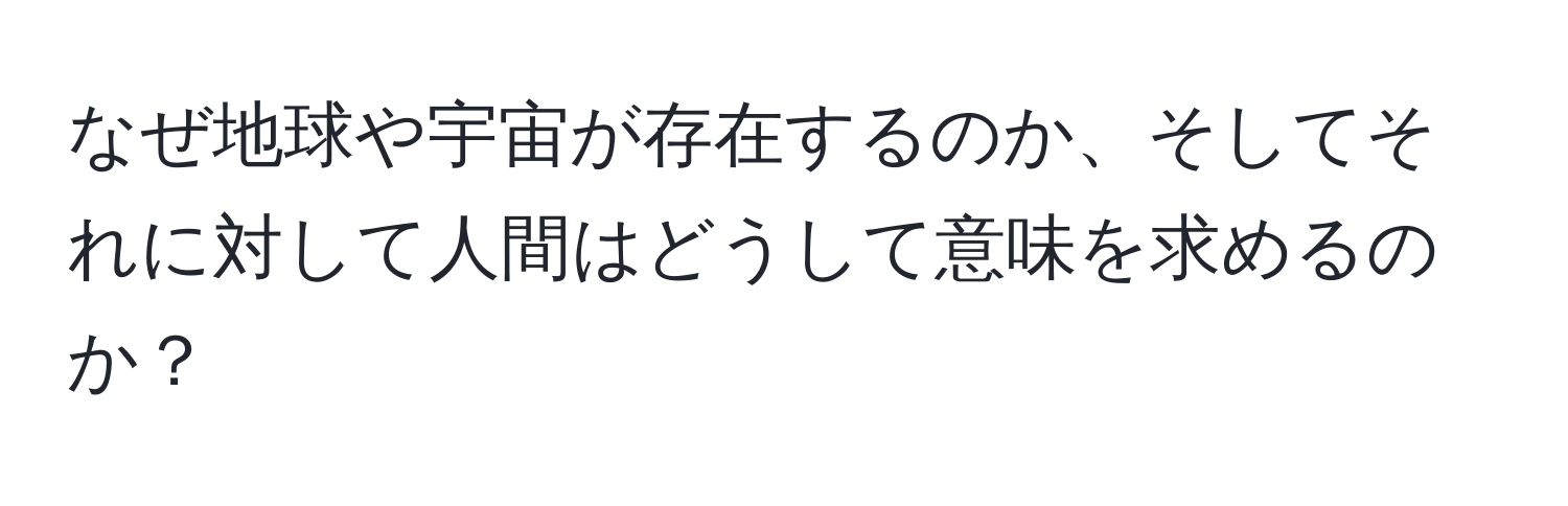 なぜ地球や宇宙が存在するのか、そしてそれに対して人間はどうして意味を求めるのか？