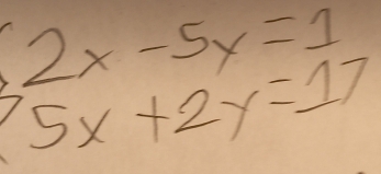 beginarrayr 2x-5y=1 5x+2y=17endarray