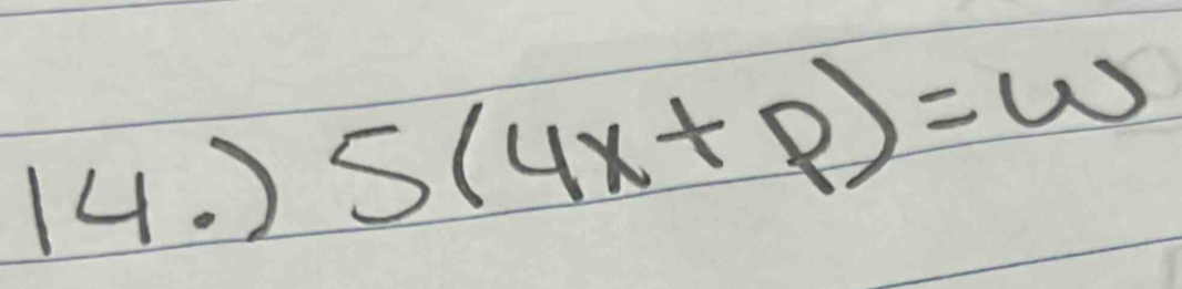 ) 5(4x+p)=w