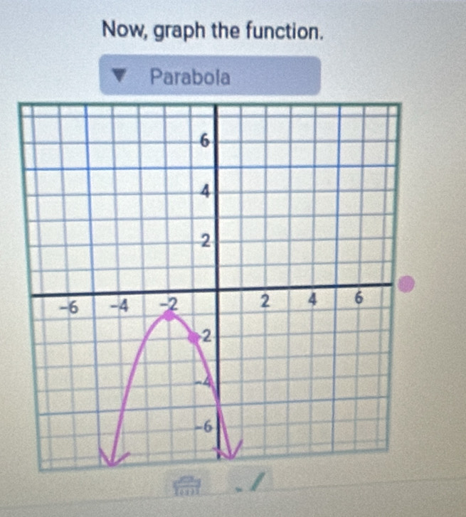 Now, graph the function. 
Parabola