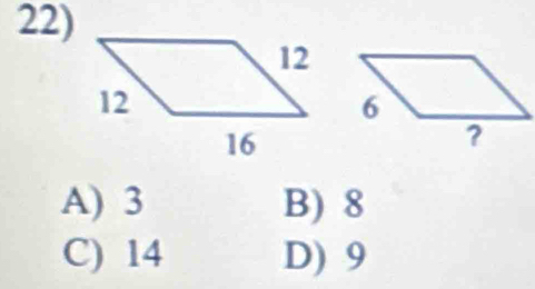 A) 3 B) 8
C) 14 D) 9