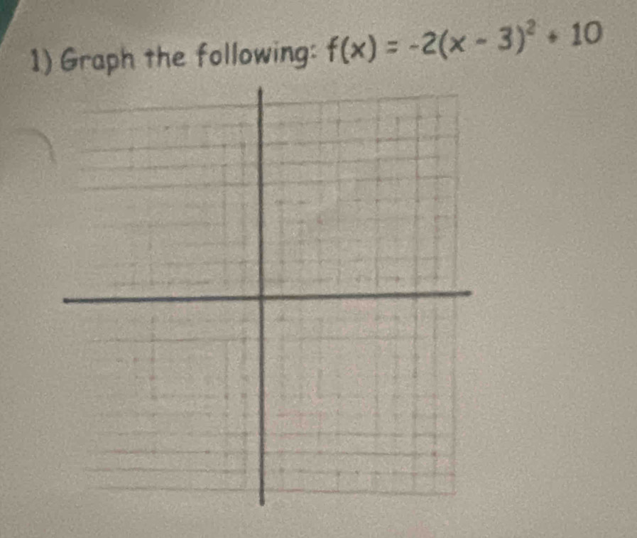 Graph the following: f(x)=-2(x-3)^2+10