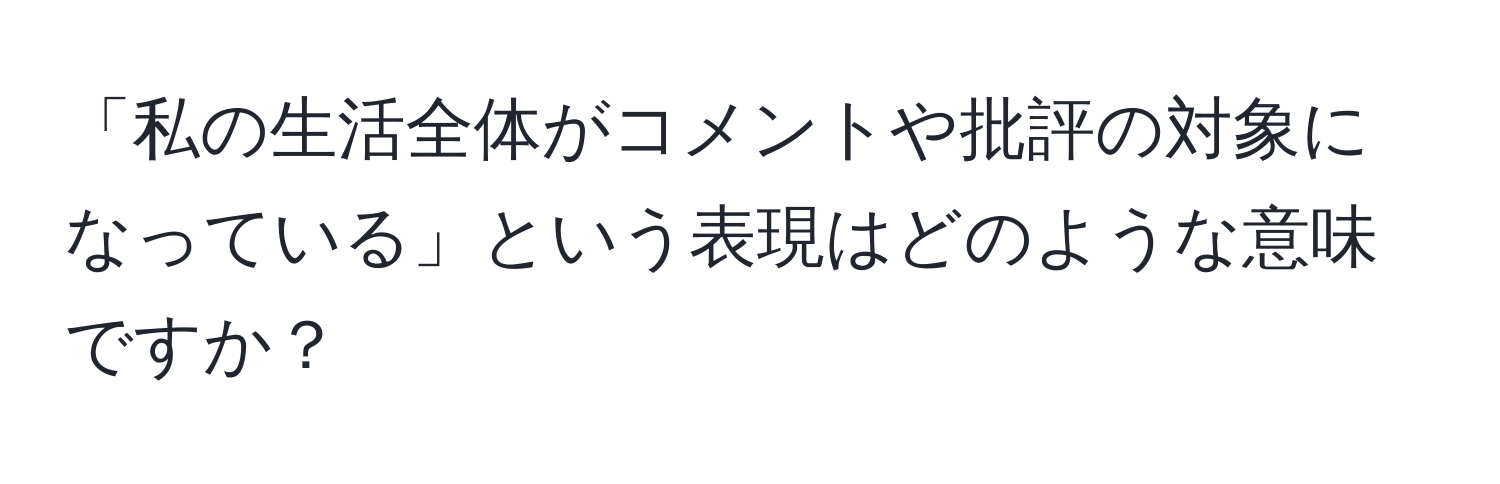 「私の生活全体がコメントや批評の対象になっている」という表現はどのような意味ですか？