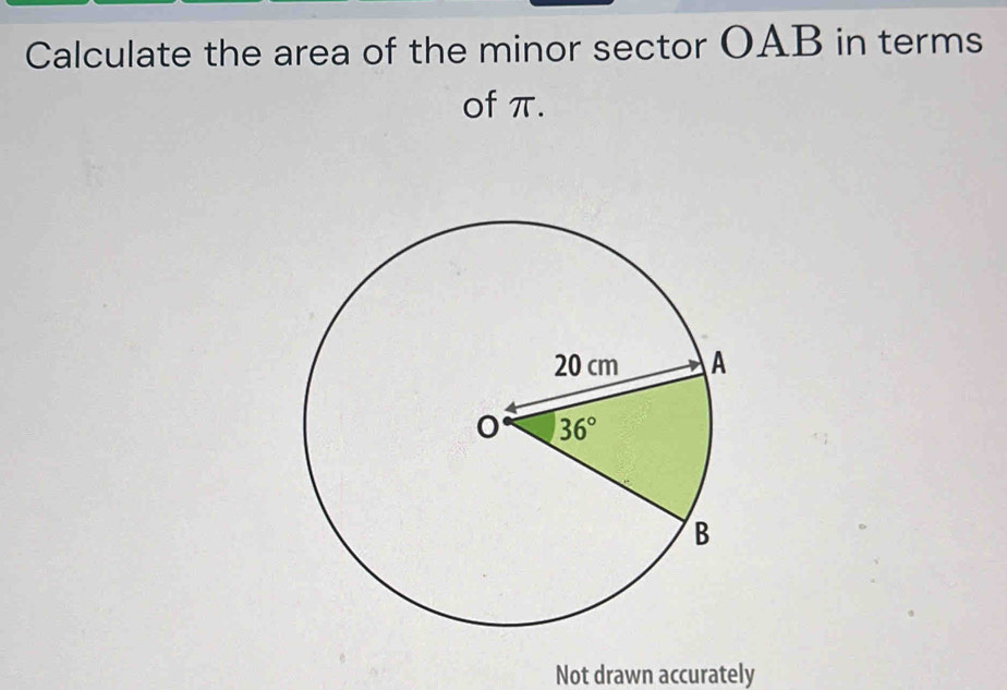 Calculate the area of the minor sector OAB in terms
of π.
Not drawn accurately