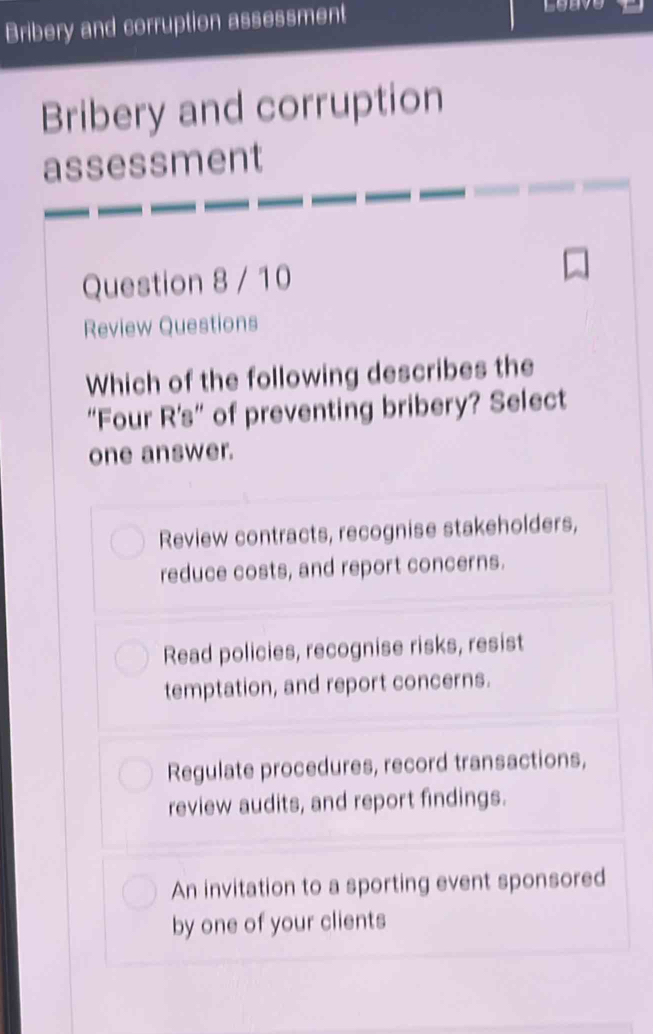 Solved: Bribery and corruption assessment leave Bribery and corruption ...