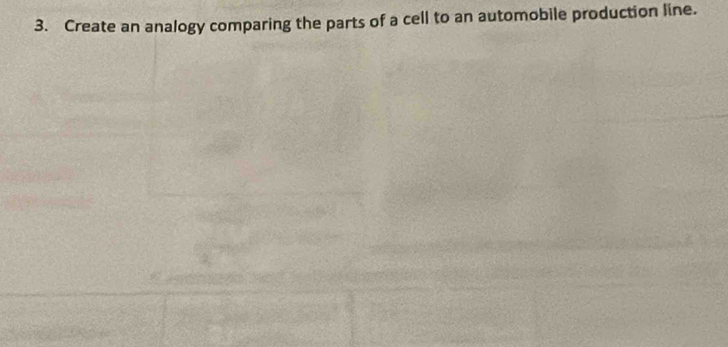 Create an analogy comparing the parts of a cell to an automobile production line.