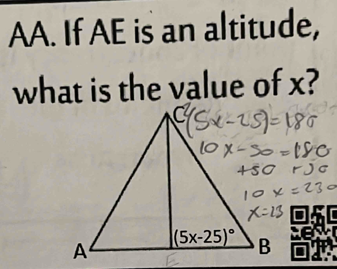 AA. If AE is an altitude,
what is the value of x?