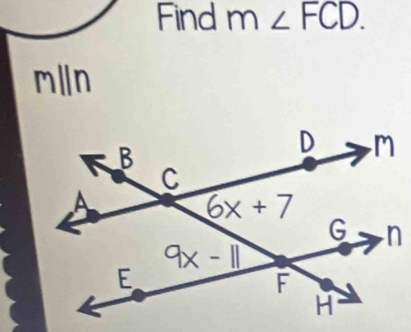 Find m∠ FCD.
m∥n