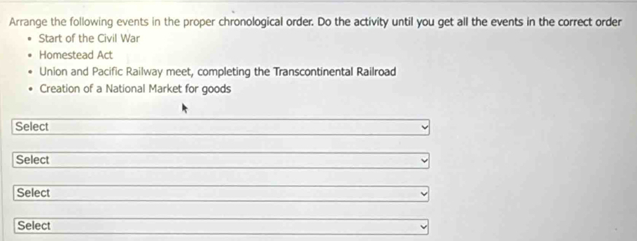 Solved: Arrange the following events in the proper chronological order ...