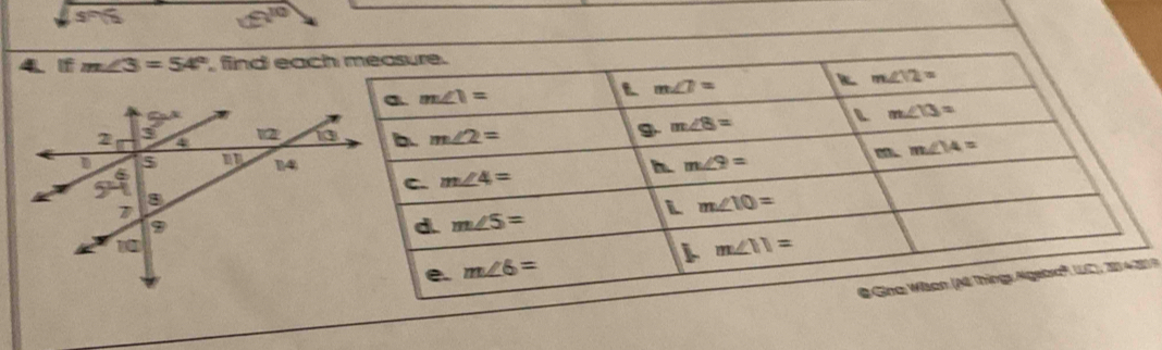 $°
10
4 if m∠ 3=54° find eac
1 9