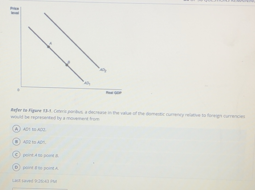 Solved: Price level A B AD_2 AD_1 。 Real GDP Refer to Figure 13-1 ...