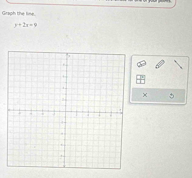 your points. 
Graph the line.
y+2x=9
×