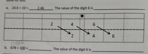 Solved: bone for you. a. 24.6/ 10=_ 2.46 The value of the digit 6 is ...