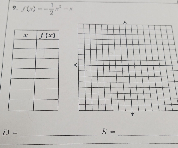 f(x)=- 1/2 x^2-x
_ D=
R=
_