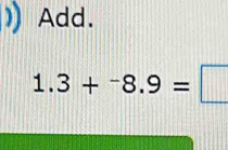 Add.
1.3+^-8.9=□