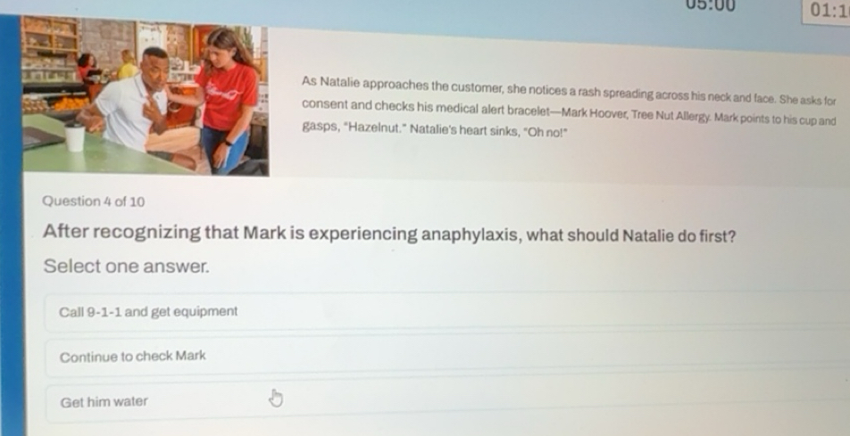 Solved: 05:00 01:1 As Natalie approaches the customer, she notices a ...