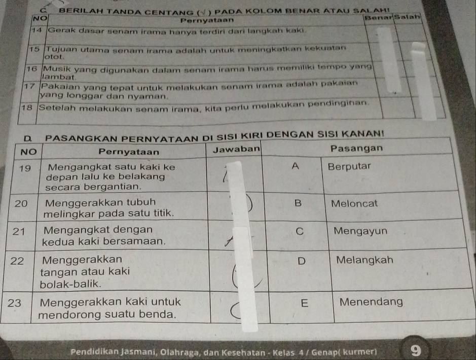 Pendidikan Jasmani, Olahraga, dan Kesehatan - Kelas 4 / Genap( kurmer)