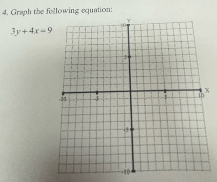 Graph the following equation:
3y+4x=9